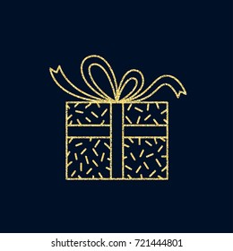 Gold glitter gift box with bow. Vector