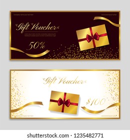 Gold glitter gift voucher, certificate, coupon for festive season