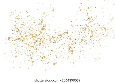 Gold glitter, glow, drops, splash isolated on transparent background. Festive gold decor for your design