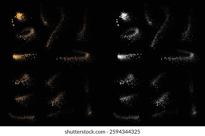 Gold glitter golden dust confetti background set. Stardust collection of confetti light effect gold glitter illustration