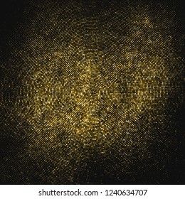 Gold Glitter Halftone Dotted Backdrop. Abstract Circular Retro Pattern. Pop Art Style Background. Golden Explosion Of Confetti. Digitally Generated Image. Vector Illustration, Eps 10.  