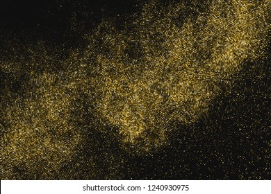 Gold Glitter Halftone Dotted Backdrop. Abstract Circular Retro Pattern. Pop Art Style Background. Golden Explosion Of Confetti. Digitally Generated Image. Vector Illustration, Eps 10.  