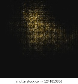 Gold Glitter Halftone Dotted Backdrop. Abstract Retro Pattern. Pop Art Style Background. Golden Explosion Of Confetti. Digitally Generated Image. Vector Illustration, Eps 10.  