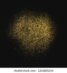 Gold Glitter Halftone Dotted Backdrop. Abstract Retro Pattern. Pop Art Style Background. Golden Explosion Of Confetti. Digitally Generated Image. Vector Illustration, Eps 10.  