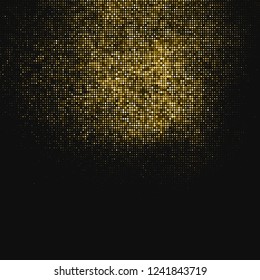 Gold Glitter Halftone Dotted Backdrop. Abstract Retro Pattern. Pop Art Style Background. Golden Explosion Of Confetti. Digitally Generated Image. Vector Illustration, Eps 10.  