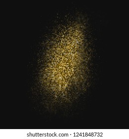 Gold Glitter Halftone Dotted Backdrop. Abstract Retro Pattern. Pop Art Style Background. Golden Explosion Of Confetti. Digitally Generated Image. Vector Illustration, Eps 10.  