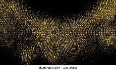 Gold Glitter Halftone Dotted Backdrop. Abstract Circular Retro Pattern. Pop Art Style Background. Golden Explosion Of Confetti. Digitally Generated Image. Vector Illustration, Eps 10.  