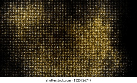 Gold Glitter Halftone Dotted Backdrop. Abstract Retro Pattern. Pop Art Style Background. Golden Explosion Of Confetti. Digitally Generated Image. Vector Illustration, Eps 10.  