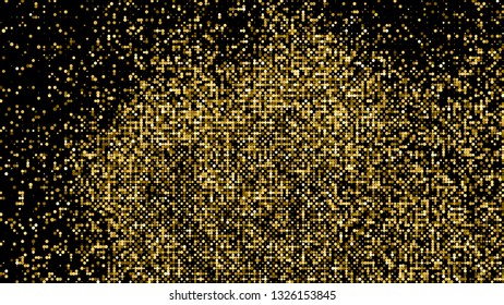 Gold Glitter Halftone Dotted Backdrop. Abstract Retro Pattern. Pop Art Style Background. Golden Explosion Of Confetti. Digitally Generated Image. Vector Illustration, Eps 10.  