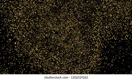 Gold Glitter Halftone Dotted Backdrop. Abstract Retro Pattern. Pop Art Style Background. Golden Explosion Of Confetti. Digitally Generated Image. Vector Illustration, Eps 10.  