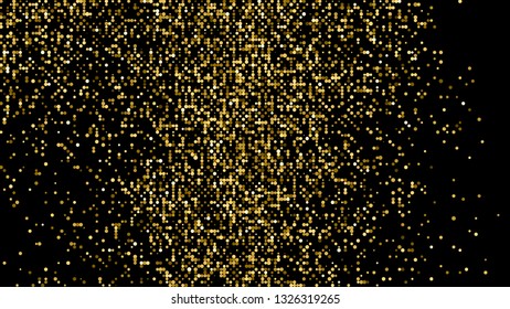 Gold Glitter Halftone Dotted Backdrop. Abstract Retro Pattern. Pop Art Style Background. Golden Explosion Of Confetti. Digitally Generated Image. Vector Illustration, Eps 10.  