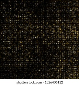 Gold Glitter Halftone Dotted Backdrop. Abstract Retro Pattern. Pop Art Style Background. Golden Explosion Of Confetti. Digitally Generated Image. Vector Illustration, Eps 10.  