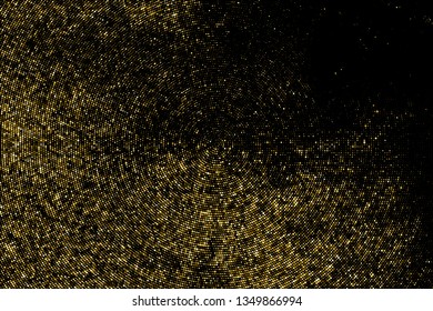 Gold Glitter Halftone Dotted Backdrop. Abstract Circular Retro Pattern. Pop Art Style Background. Golden Explosion Of Confetti. Digitally Generated Image. Vector Illustration, Eps 10.  