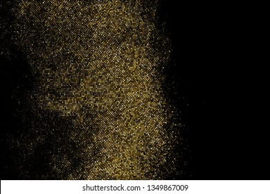 Gold Glitter Halftone Dotted Backdrop. Abstract Circular Retro Pattern. Pop Art Style Background. Golden Explosion Of Confetti. Digitally Generated Image. Vector Illustration, Eps 10.  