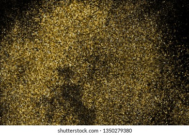 Gold Glitter Halftone Dotted Backdrop. Abstract Circular Retro Pattern. Pop Art Style Background. Golden Explosion Of Confetti. Digitally Generated Image. Vector Illustration, Eps 10.  