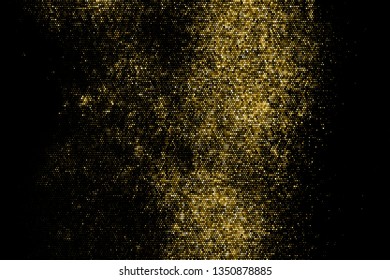 Gold Glitter Halftone Dotted Backdrop. Abstract Retro Pattern. Pop Art Style Background. Golden Explosion Of Confetti. Digitally Generated Image. Vector Illustration, Eps 10.  