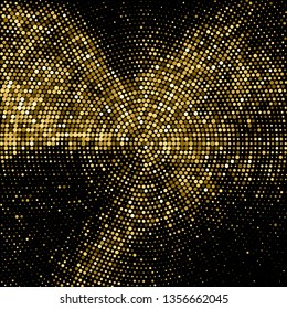 Gold Glitter Halftone Dotted Backdrop. Abstract Circular Retro Pattern. Pop Art Style Background. Golden Explosion Of Confetti. Digitally Generated Image. Vector Illustration, Eps 10.  