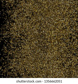 Gold Glitter Halftone Dotted Backdrop. Abstract Circular Retro Pattern. Pop Art Style Background. Golden Explosion Of Confetti. Digitally Generated Image. Vector Illustration, Eps 10.  
