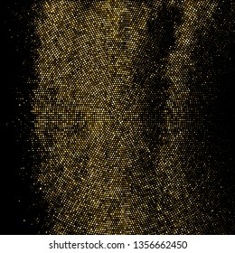 Gold Glitter Halftone Dotted Backdrop. Abstract Circular Retro Pattern. Pop Art Style Background. Golden Explosion Of Confetti. Digitally Generated Image. Vector Illustration, Eps 10.  