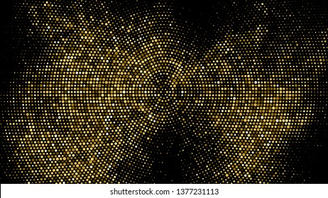 Gold Glitter Halftone Dotted Backdrop. Abstract Circular Retro Pattern. Pop Art Style Background. Golden Explosion Of Confetti. Digitally Generated Image. Vector Illustration, Eps 10.  