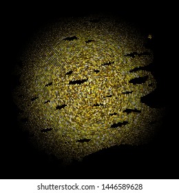Gold Glitter Halftone Dotted Backdrop. Golden Explosion of Sparkle Particles. Glittering Shimmer Abstract Background.