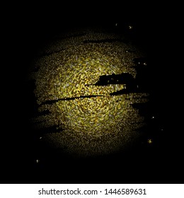 Gold Glitter Halftone Dotted Backdrop. Golden Explosion of Sparkle Particles. Glittering Shimmer Abstract Background.