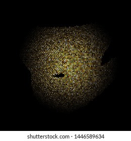 Gold Glitter Halftone Dotted Backdrop. Golden Explosion of Sparkle Particles. Glittering Shimmer Abstract Background.