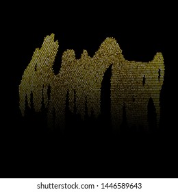 Gold Glitter Halftone Dotted Backdrop. Golden Explosion of Sparkle Particles. Glittering Shimmer Abstract Background.