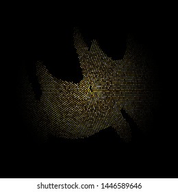 Gold Glitter Halftone Dotted Backdrop. Golden Explosion of Sparkle Particles. Glittering Shimmer Abstract Background.