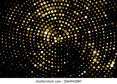Fondo Dotado De Medio Tono De Glitter De Oro. Resumen del patrón retro circular. Fondo del estilo de arte pop. Explosión Dorada De Confetti. Imagen Generada Digitalmente. Ilustración De Vectores, Eps 10.  