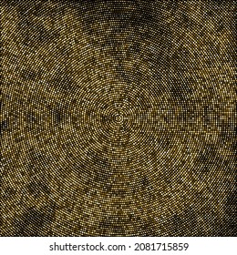 Gold Glitter Halftone Dotted Backdrop. Abstract Circular Retro Pattern. Pop Art Style Background. Golden Explosion Of Confetti. Digitally Generated Image. Vector Illustration, Eps 10.  