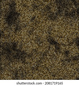 Gold Glitter Halftone Dotted Backdrop. Abstract Circular Retro Pattern. Pop Art Style Background. Golden Explosion Of Confetti. Digitally Generated Image. Vector Illustration, Eps 10.  