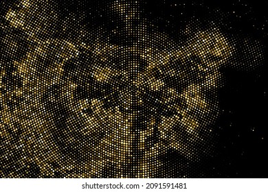 Gold Glitter Halftone Dotted Backdrop. Abstract Circular Retro Pattern. Pop Art Style Background. Golden Explosion Of Confetti. Digitally Generated Image. Vector Illustration, Eps 10.  