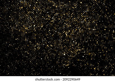 Gold Glitter Halftone gepunkteter Hintergrund. Abstraktes zirkuläres Retro-Muster. Pop Art Style Hintergrund. Goldene Explosion von Confetti. Digitales Bild. Vektorgrafik, EPS10.  