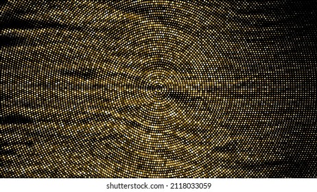 Gold Glitter Halftone Dotted Backdrop. Abstract Circular Retro Pattern. Pop Art Style Background. Golden Explosion Of Confetti. Digitally Generated Image. Vector Illustration, Eps 10.  