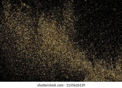 Gold Glitter Halftone Dotted Backdrop. Abstract Circular Retro Pattern. Pop Art Style Background. Golden Explosion Of Confetti. Digitally Generated Image. Vector Illustration, Eps 10.  