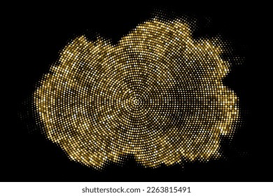 Gold Glitter Halftone Dotted Backdrop. Abstract Circular Retro Pattern. Pop Art Style Background. Golden Explosion Of Confetti. Digitally Generated Image. Vector Illustration, Eps 10.  