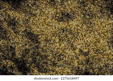 Gold Glitter Halftone Dotted Backdrop. Abstract Circular Retro Pattern. Pop Art Style Background. Golden Explosion Of Confetti. Digitally Generated Image. Vector Illustration, Eps 10.  