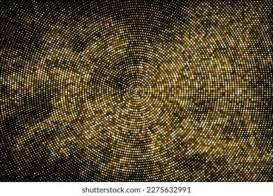 Gold Glitter Halftone Dotted Backdrop. Abstract Circular Retro Pattern. Pop Art Style Background. Golden Explosion Of Confetti. Digitally Generated Image. Vector Illustration, Eps 10.  