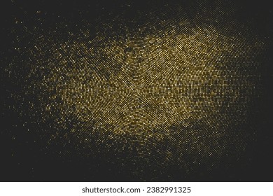 Gold Glitter Halftone gepunkteter Hintergrund. Abstraktes zirkuläres Retro-Muster. Pop Art Style Hintergrund. Goldene Explosion von Confetti. Digitales Bild. Vektorgrafik, EPS10.  