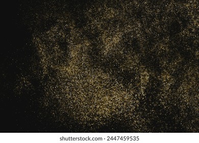 Gold Glitter Halftone Dotted Backdrop. Abstract Circular Retro Pattern. Pop Art Style Background. Golden Explosion Of Confetti. Digitally Generated Image. Vector Illustration, Eps 10.  