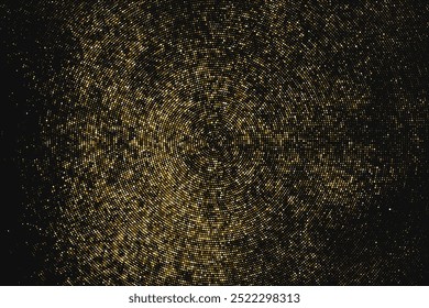 Gold Glitter Halbton gepunktete Hintergrund. Komische Textur. Abstraktes kreisförmiges Retro-Muster. Popkunststil-Hintergrund. Goldene Konfetti-Explosion. Vektorgrafik, EPS 10.  