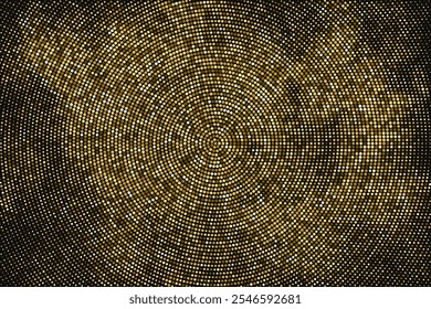 Fundo Pontilhado de meio-tom dourado brilhante. Textura cômica. Padrão Retrô Circular Abstrato. Plano de Fundo do Estilo Pop Art. Explosão Dourada De Confete. Ilustração De Vetor, Eps 10.  