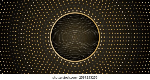 Gold Glitter Halftone Dotted Backdrop. Abstract Circular Retro Pattern. Pop Art Style Background. Golden Explosion Of Confetti.