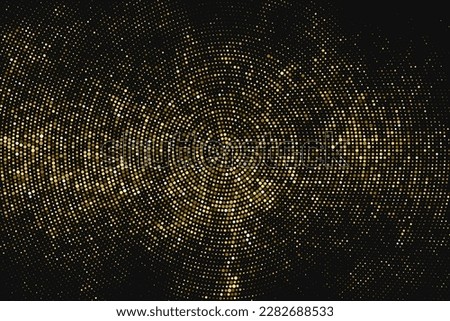 Gold Glitter Halftone Dotted Backdrop. Abstract Circular Retro Pattern. Pop Art Style Background. Golden Explosion Of Confetti. Digitally Generated Image. Vector Illustration, Eps 10.  