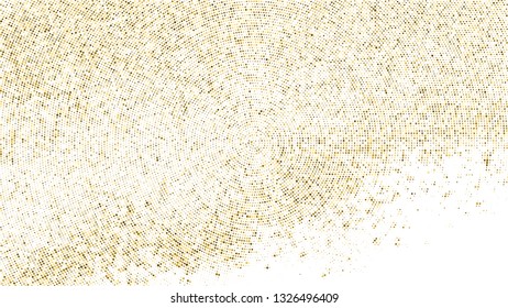 Gold Glitter Halftone Dotted On White Background. Abstract Circular Retro Pattern. Pop Art Style Background. Golden Explosion Of Confetti. Digitally Generated Image. Vector Illustration, Eps 10.  