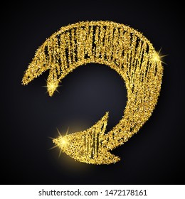 Gold glitter hand drawn arrow. Doodle arrow with gold glitter effect on dark background. Vector illustration