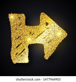 Gold glitter hand drawn arrow. Doodle arrow with gold glitter effect on dark background. Vector illustration