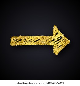 Gold glitter hand drawn arrow. Doodle arrow with gold glitter effect on dark background. Vector illustration