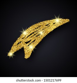 Gold glitter hand drawn arrow. Doodle arrow with gold glitter effect on dark background. Vector illustration